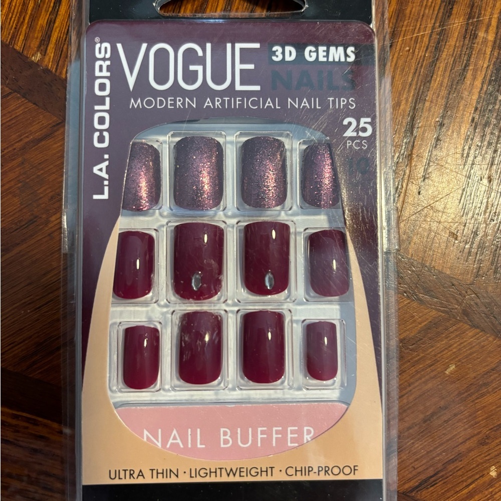 L.A. Colors Vogue 3D Gems Nail Tips - Burgundy